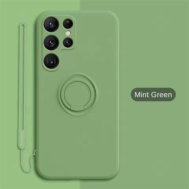 Magnetische Flüssigsilikon-Handyhülle mit Ringhalter für Samsung Galaxy S25 S24 S23 S22 S21 S20 Ultra FE S10 Plus Note 20 Ultra in Grün - Bild 1