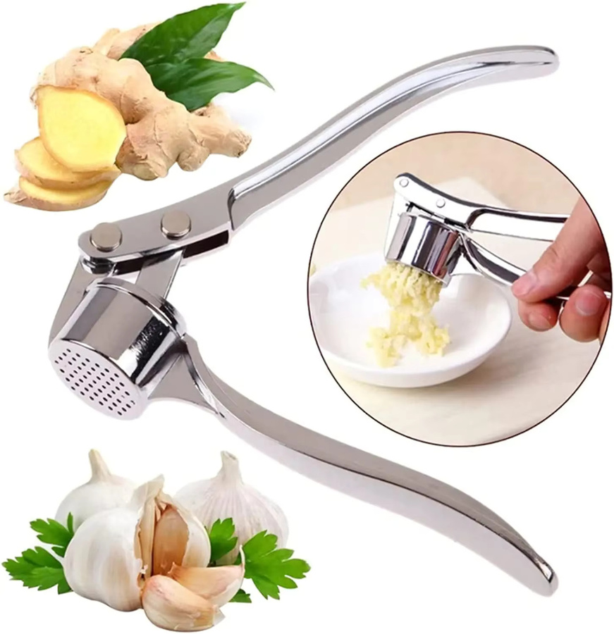 Multifunktionale Knoblauchpresse aus Edelstahl in Silber für Knoblauch und Ingwer - Bild 2