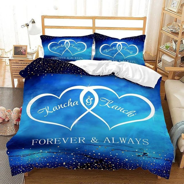 Personalisierte Bettwäsche mit Namen von Lodestar, Set aus Bettbezug und Kissenbezug in Blau, B/H: 180 x 210 cm - Bild 1
