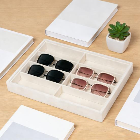 DreamCo Sonnenbrillen-Organizer-Tablett mit 8 Fächern aus Samt in Schwarz für Herren und Damen zur Aufbewahrung von Brillen, Uhren und Schmuck - Bild 2