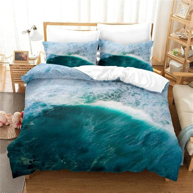 JMG Household Supplies 3D-Bettwäscheset Meereswellen in Blau mit Bettbezug und Kissenbezug, Mikrofasermaterial, Breite: 140 cm, Höhe: 210 cm - Bild 1