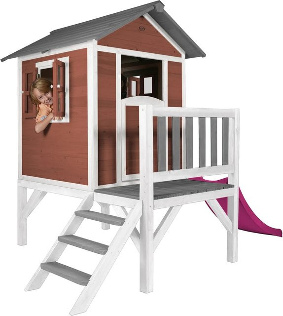 Axi Spielhaus Lodge XL in Skandinavischem Rot mit lila Rutsche - Bild 1