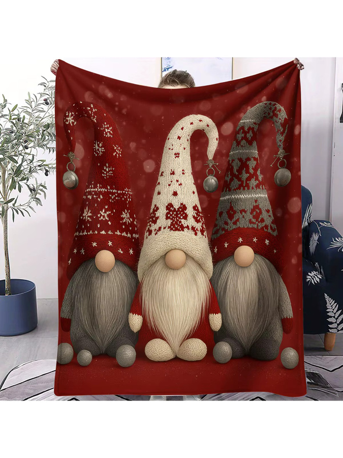 ZIZ Weihnachtszwerg Überwurfdecke aus weichem Flanell in Rot Kariert - Bild 4