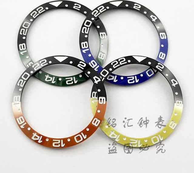 LIYAN Uhrenlünetteneinsatz Keramik, 38 mm, GMT, orange gelb grün blau schwarz - Bild 1
