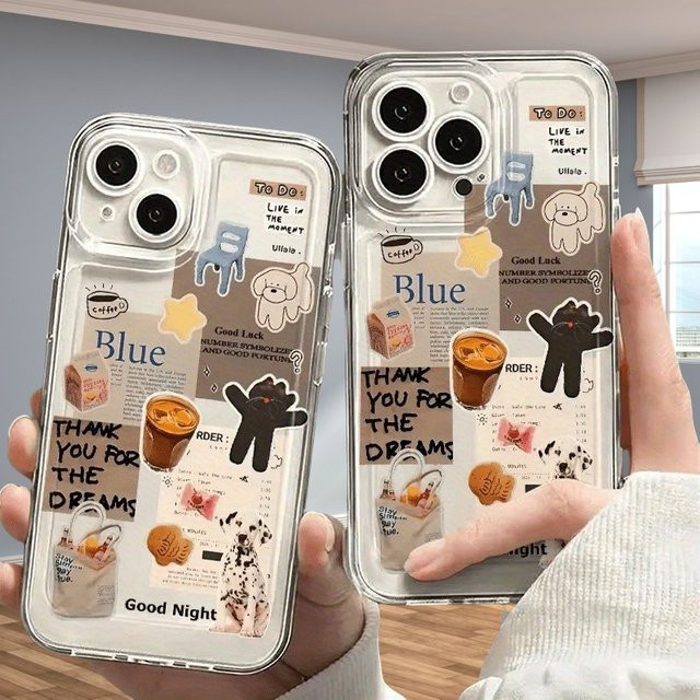Transparente TPU-Handyhülle Daily Cute Label mit Puppy Pattern für iPhone 11 bis iPhone 17 Pro Max - Bild 1