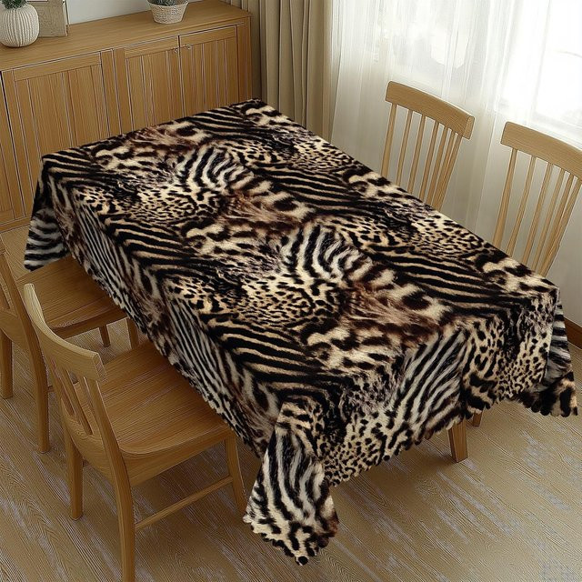 Rechteckige Tischdecke von JINGYUE Pet mit Leoparden-Zebra-Muster in Mehrfarbig, Waschbar, B/L: 140 x 180 cm - Bild 1