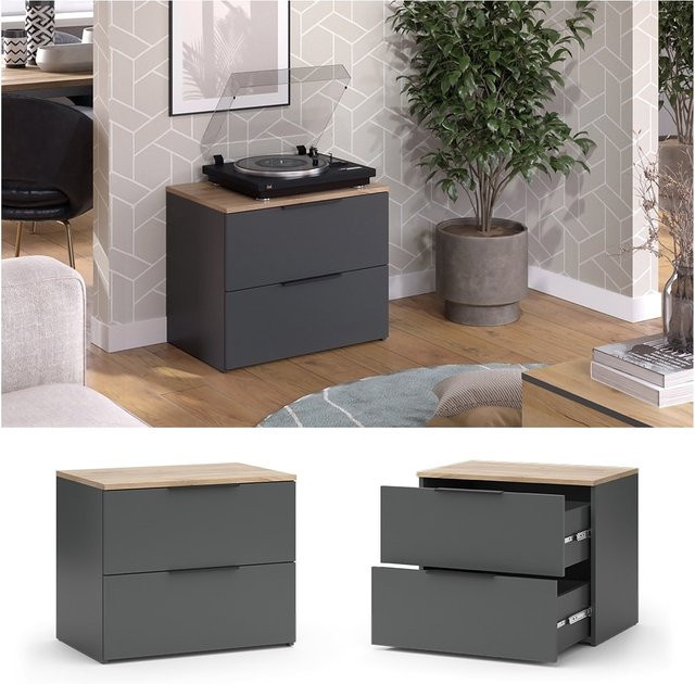 Vicco Kommode Wido in Anthrazit und Eiche mit 2 Schubladen, B: 60 cm, T: 50 cm, H: 50 cm - Bild 1