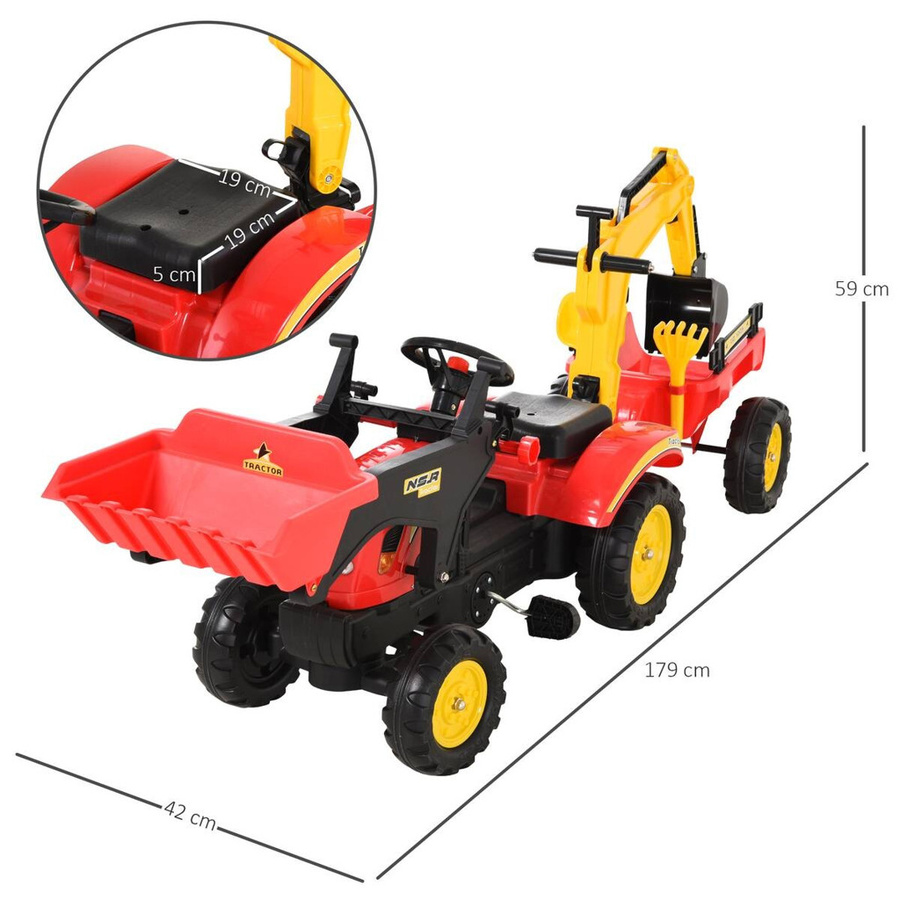 HOMCOM Trettraktor mit Anhänger und Frontlader ab 3 Jahre Rot - Bild 3