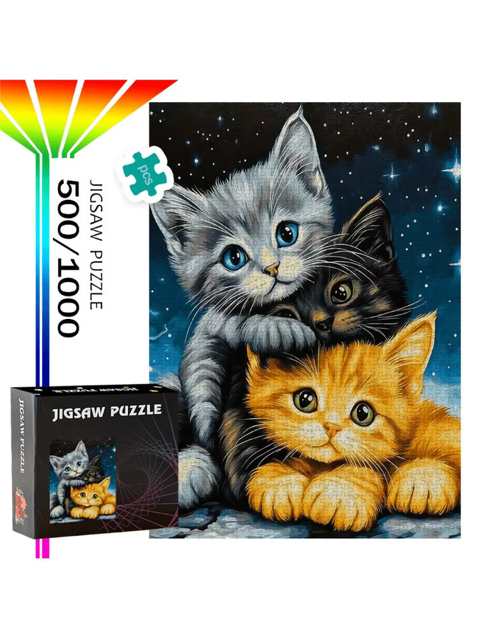 AZNM Kätzchen- und Sternennacht-Puzzle, Tiere, Bunt / Mehrfarbig - Bild 5