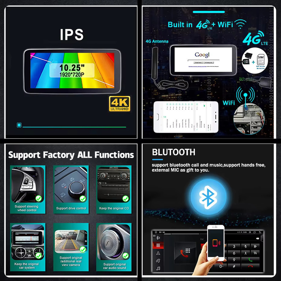 Aycetry Android 13 Autoradio mit Snapdragon 8-Core und Wireless CarPlay für Mercedes Benz A-Klasse W176, GLA, CLA und G-Klasse, Schwarz - Bild 4