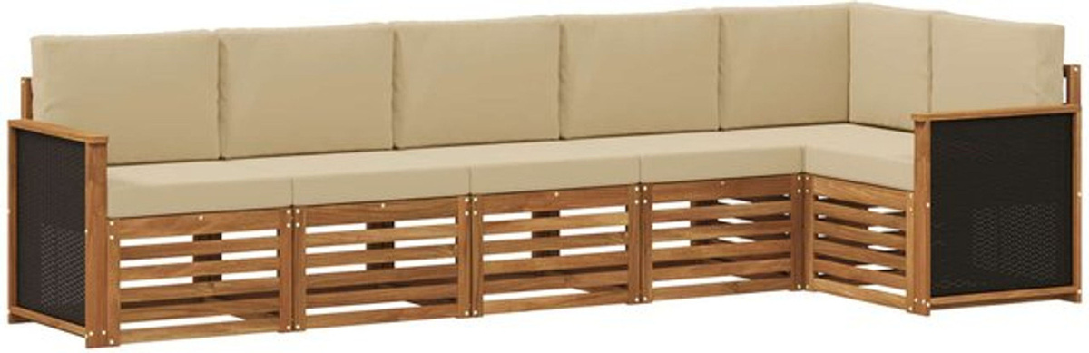 vidaXL Ecksofa Set 5-teilig aus massivem Akazienholz und Polyester in Natur und Beige, modern und minimalistisch gestaltet - Bild 1