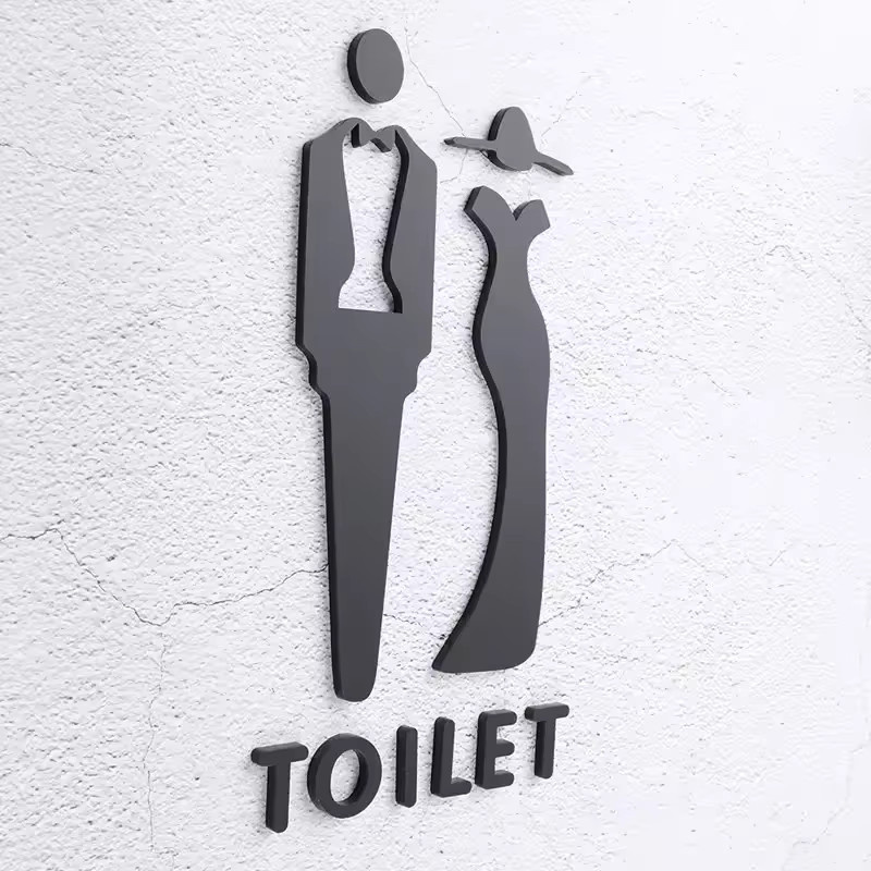 HELLOYOUNG WC-Wandschild aus Acryl in Schwarz für Badezimmer und Toiletten im modernen 3D-Design - Bild 5