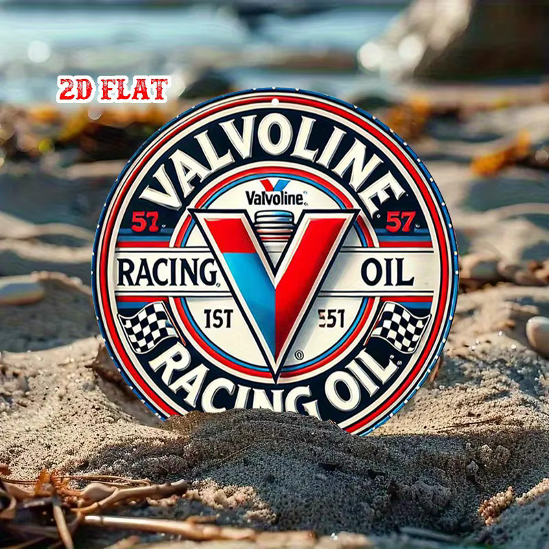 Valvoline Vintage Racing Oil Metallblechschild rund mit karierten Flaggen und Retro-Logo, Durchmesser: 20 cm, Mehrfarbig - Bild 5