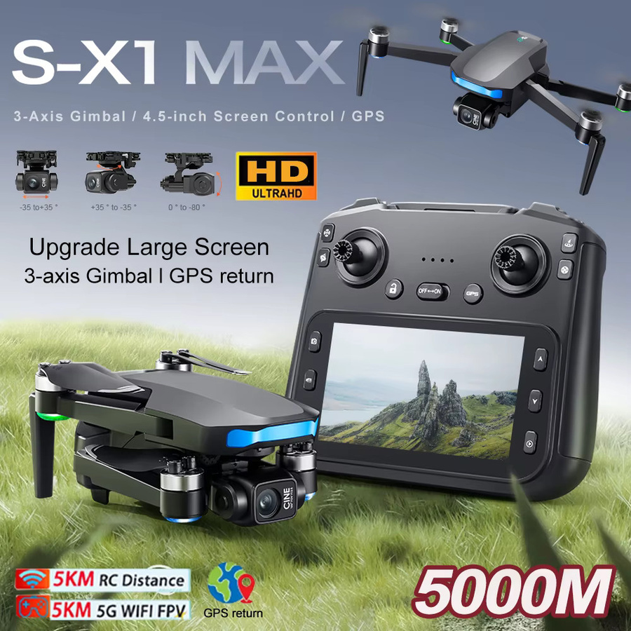 WDSZKMYF S-X1 MAX GPS-Drohne mit 4K-Kamera, 3-Achsen-Gimbal, FPV und großer Bildschirmsteuerung, Quadcopter in Schwarz - Bild 2