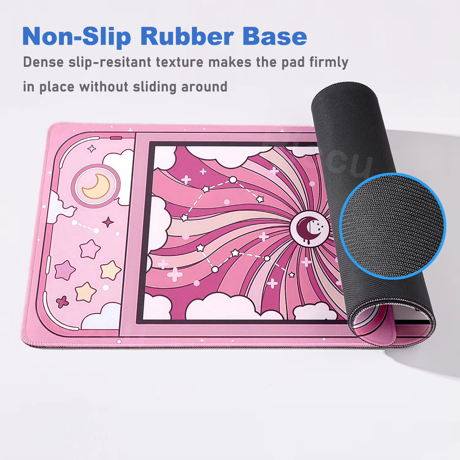 Riccu Schreibtischunterlage XXL Mond und Sterne in Rosa, Kawaii Ästhetik Mauspad für PC und Gaming - Bild 2