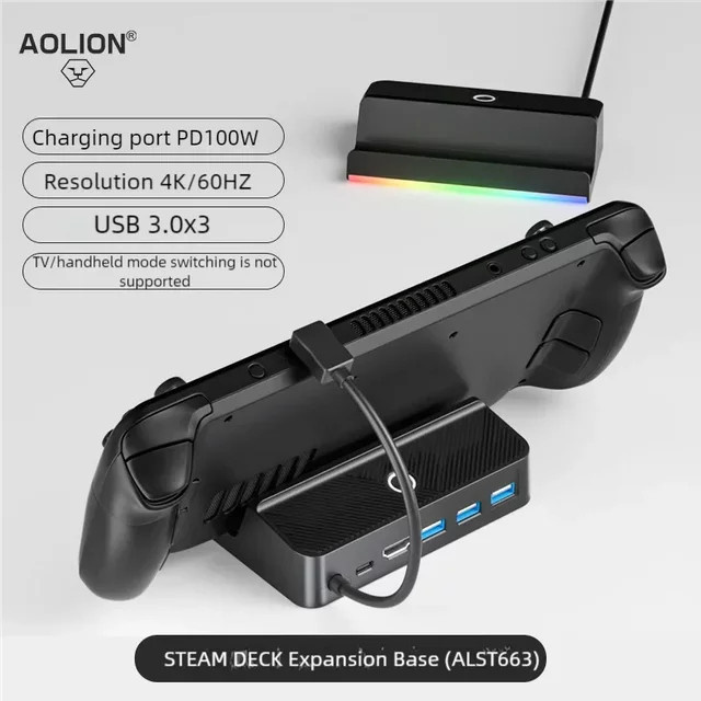 aolion RGB Video Adapter für Steam Deck, 4K UHD HDMI Konverter und tragbares Ladegerät Dock, Schwarz - Bild 1