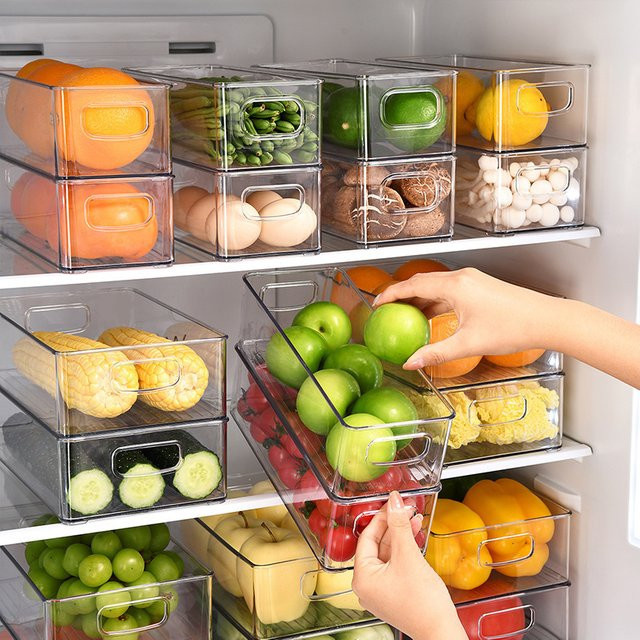 YOCITY Kühlschrank Organizer Bins aus Kunststoff mit Griff, transparent - Bild 1