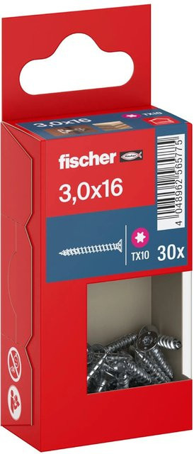 Fischer PowerFast II Senkkopf Schraube mit Torx-Antrieb und Vollgewinde aus verzinktem Stahl, Durchmesser: 3 mm, Länge: 16 mm, 30 Stück - Bild 1