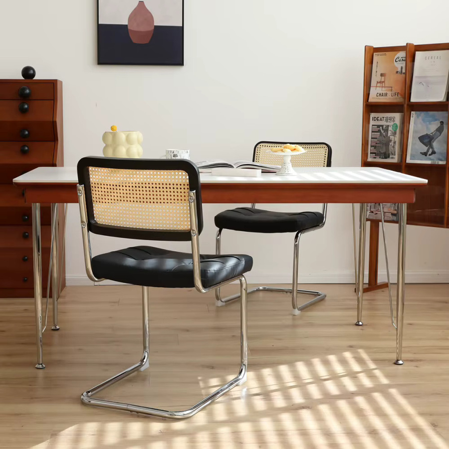 2-teiliges Esszimmerstuhl-Set von Breuer im Mid-Century-Stil mit Kunstleder-Polsterung und Chrombeinen in Orange und Schwarz - Bild 2