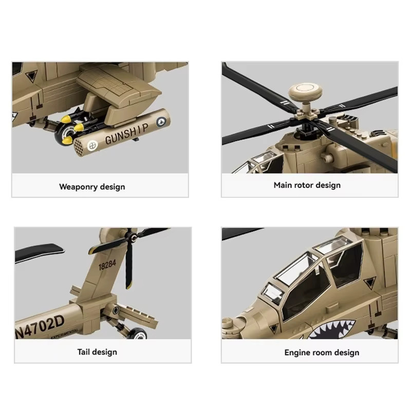 FUNXINEE USA AH64 Apache Hubschrauber, Bausteine, 259 Teile - Bild 3