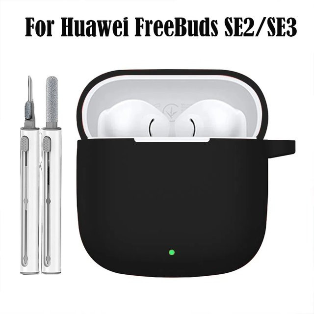Silikon Schutzhülle für Huawei FreeBuds SE 2 mit Reiniger-Kit und Lanyard, Schwarz, 3er-Set - Bild 1