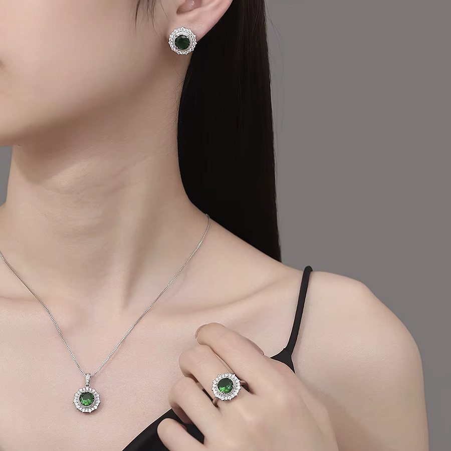 suyixian Schmuck-Set, 925 Silber, Smaragd, Unisex - Bild 4