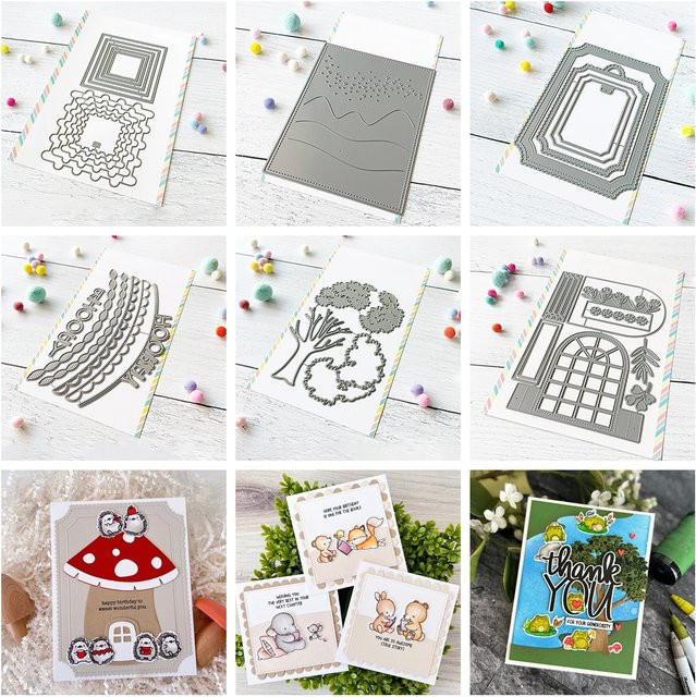 Metall Schneidwerkzeuge für geschichtete Etiketten und quadratische Baum-Motive zum Stanzen für DIY Scrapbooking und Papierhandwerk - Bild 1