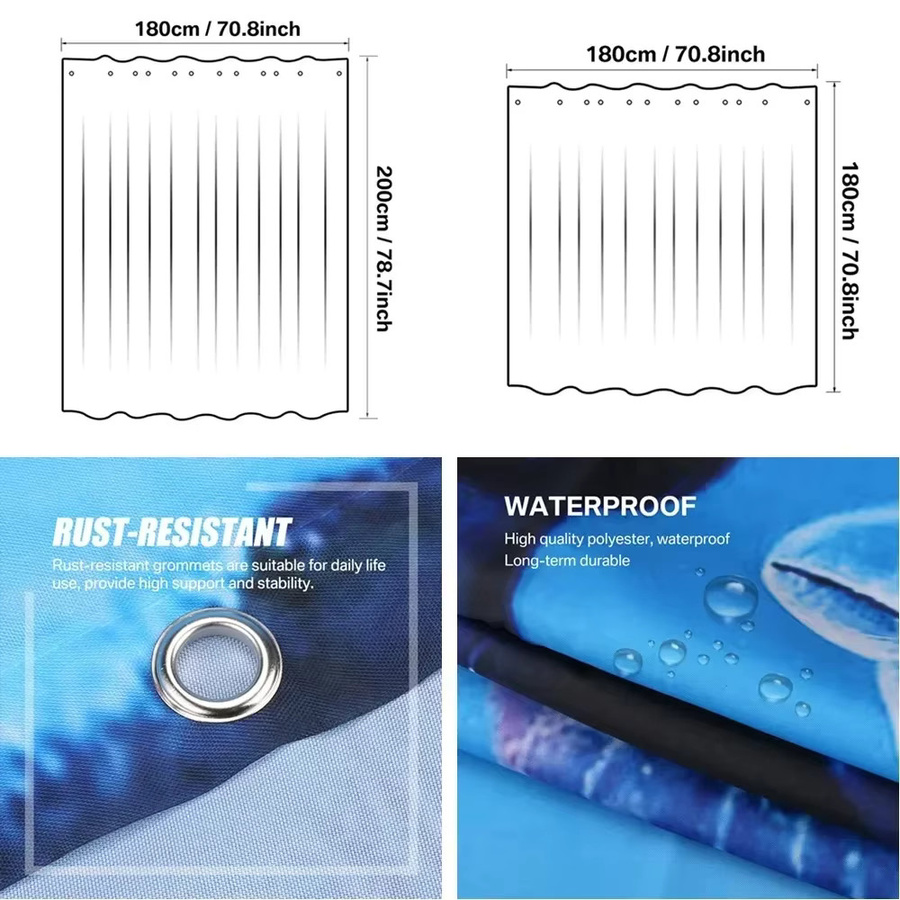 Duschvorhang Set Ozean Unterwasserwelt mit Delphinen in Blau aus Polyester für Kinder Bad Dekoration - Bild 1