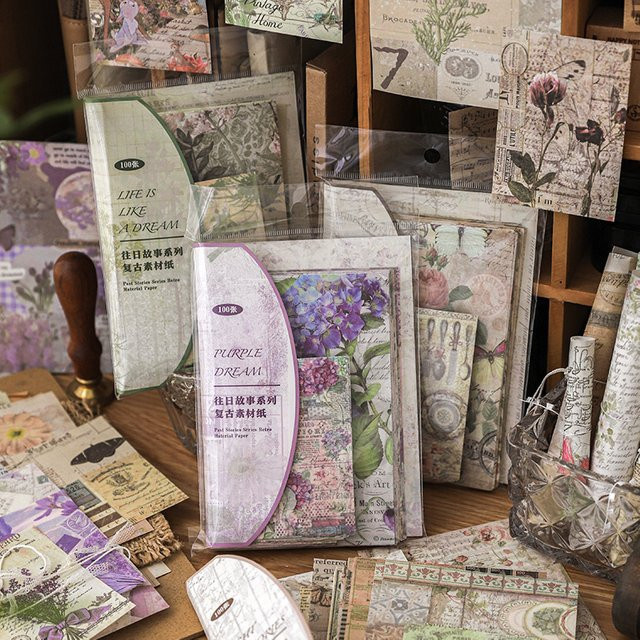 100 Teile Vintage Scrapbooking Papier Set für Journal und Collage in Mehrfarben - Bild 1