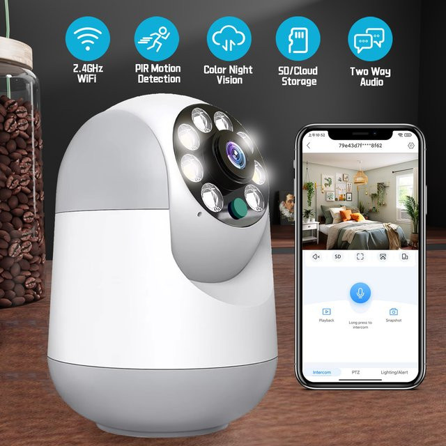 Woolink 3MP WLAN Smart Home IP-Kamera mit 2,4GHz, PTZ 360° Schwenkfunktion, PIR-Bewegungserkennung und Nachtsicht in Weiß - Bild 1