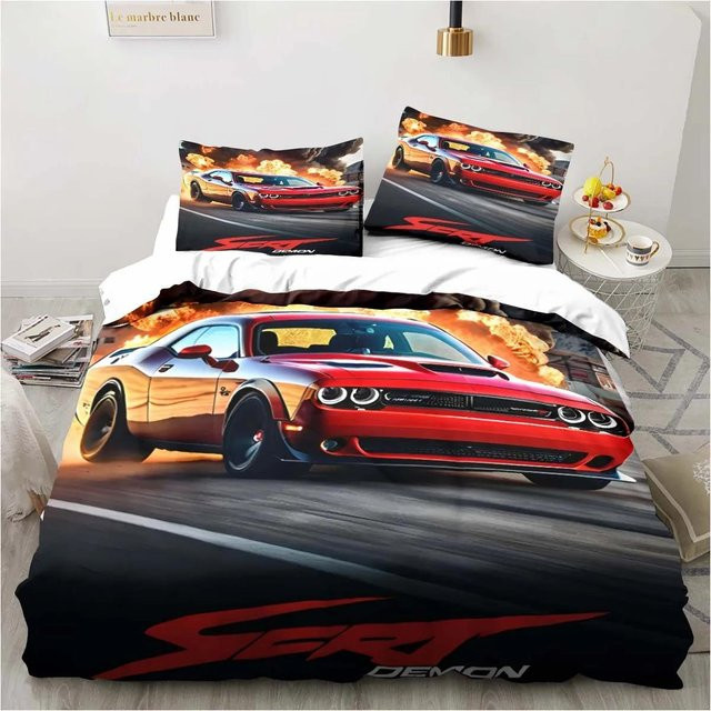 Gu Tao Bettwäsche-Set Retro Dodge Srt Hellcat Racing in Rot mit Bettbezug und Kissenbezügen, B/H: 172 x 218 cm - Bild 1