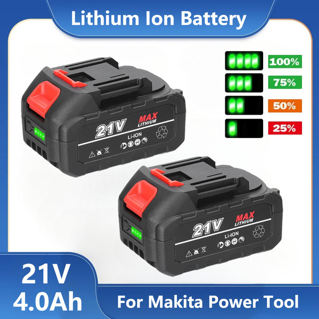 Hochleistungs-Lithium-Ionen-Akku mit Kapazitätsanzeige für Makita Elektrowerkzeuge, Farbe: Schwarz - Bild 1