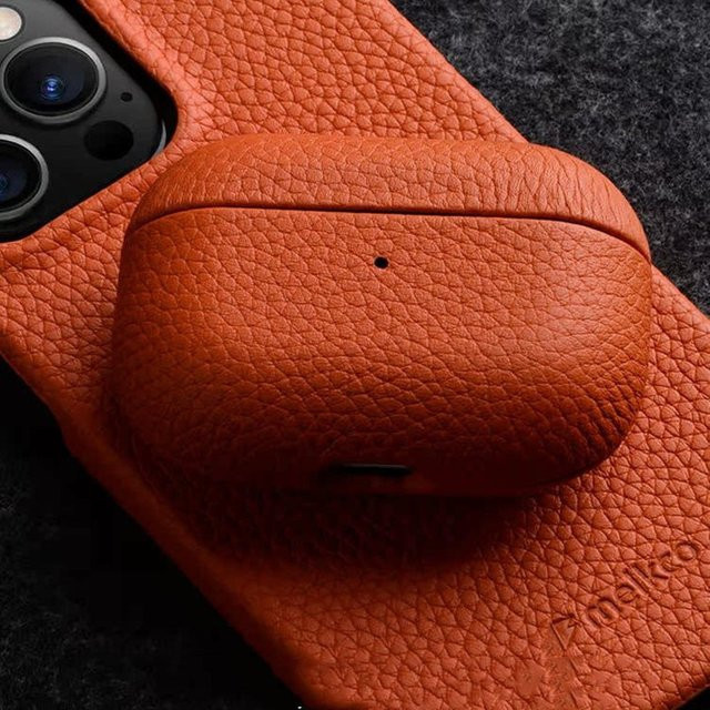 Melkco Echtes Rindsleder Schutzhülle für AirPods Pro, Pro 2, AirPods 4, 3, 2, 1 in Orange - Bild 1