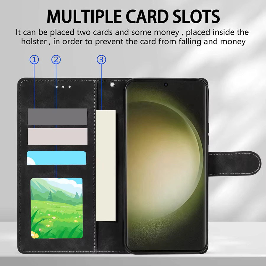 Magnetische Leder-Brieftasche als Flip-Hülle für Samsung Galaxy S24 Ultra, S23 Plus, S22, S21, S20, FE, A05s, A14, A15, A24, A34, A35, A53, A54, A55 in Schwarz - Bild 2