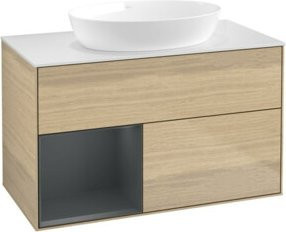 V&B Waschtischunterschrank Finion 100 in Weiß mit Eichenregal, Breite: 100 cm, Tiefe: 50,1 cm, Höhe: 50,1 cm - Bild 1