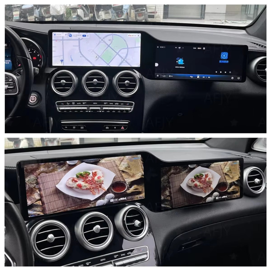 YANFU Android Multimedia Player mit 24,6-Zoll-Dual-Screen für Mercedes Benz C-Klasse W205 und GLC X253, Schwarz - Bild 3