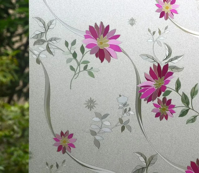 WXSHSH Fensterfolie für Privatsphäre mit lila Chrysanthemen Muster, selbstklebender Glasaufkleber für Zuhause und Büro - Bild 1