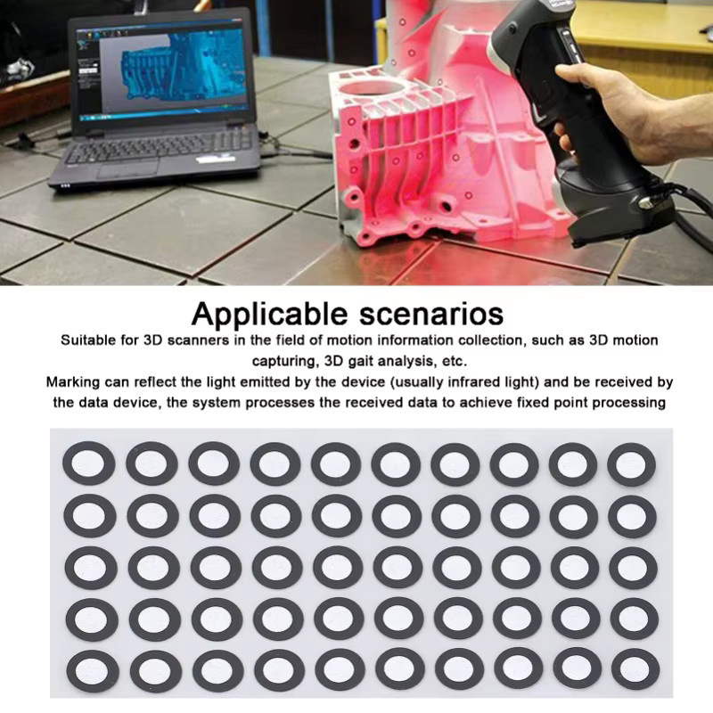 1000 Stück 3D-Scan-Marker in Schwarz mit hohem Reflexionsgrad und starker Haftung, Innendurchmesser: 6 mm, Außendurchmesser: 10 mm - Bild 4
