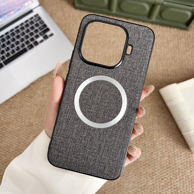 ELVEV Magnetische Schutzhülle für Xiaomi 15T Pro und Xiaomi 15T aus TPU und PC mit Textilgewebe-Muster in Schwarz, Blau, Grau, Rot und Braun - Bild 1