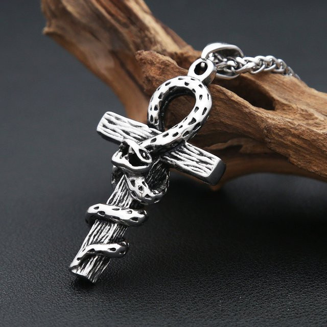 NORTHMAN Halskette mit Schlange Kreuz Anhänger, Edelstahl, Silber, Unisex - Bild 1