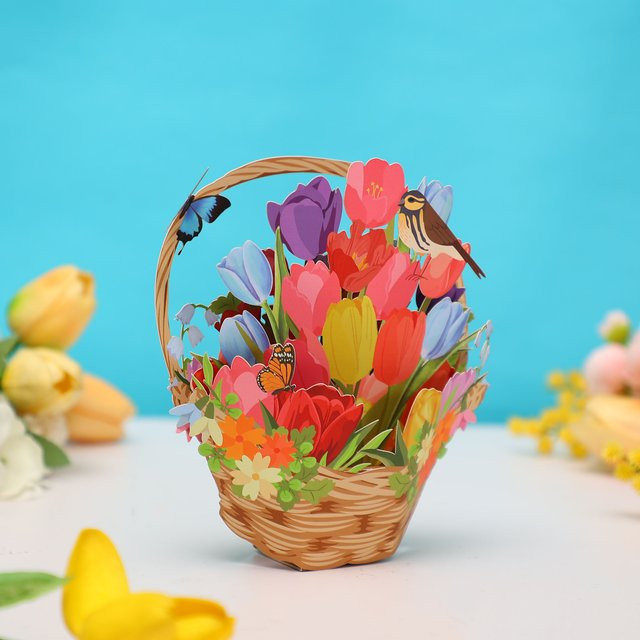 Opjoys 3D-Grußkarte mit Tulpenstrauß-Motiv in Mehrfarbig - Bild 1