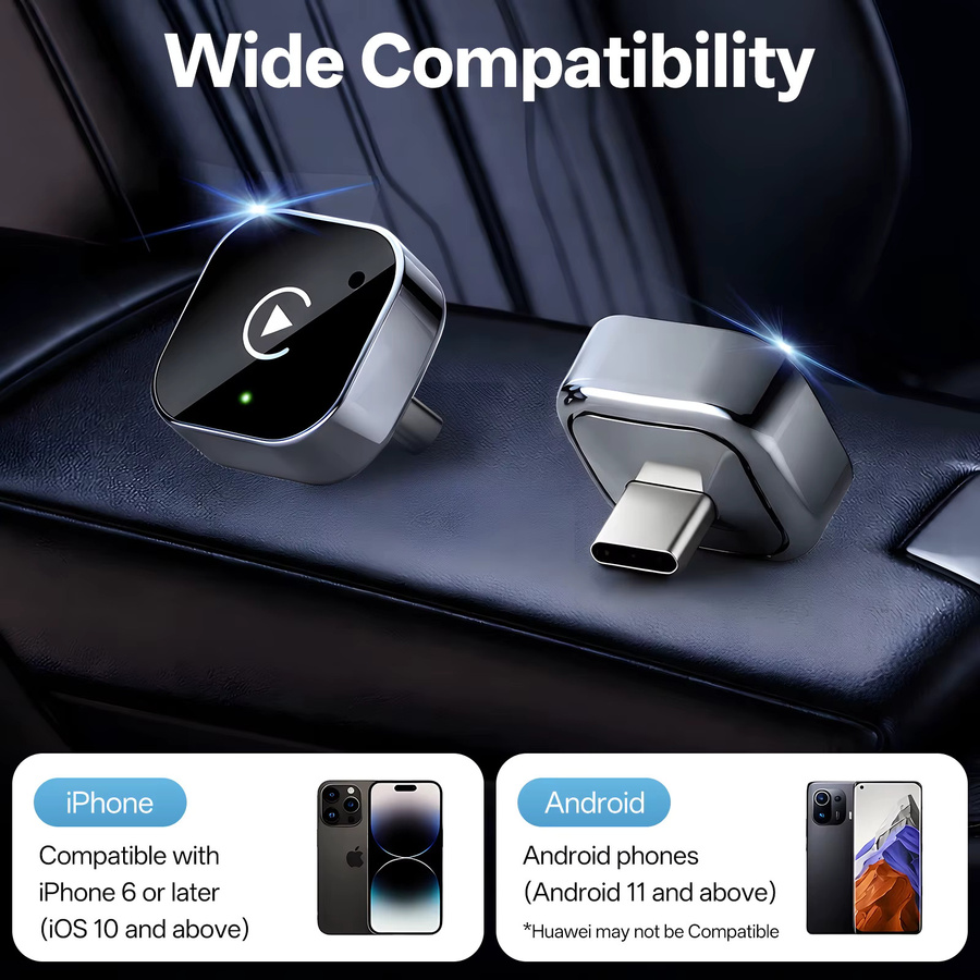 Neelyke 2-in-1 Kabelloser CarPlay und Android Auto Adapter mit USB-C Anschluss, Schwarz - Bild 4