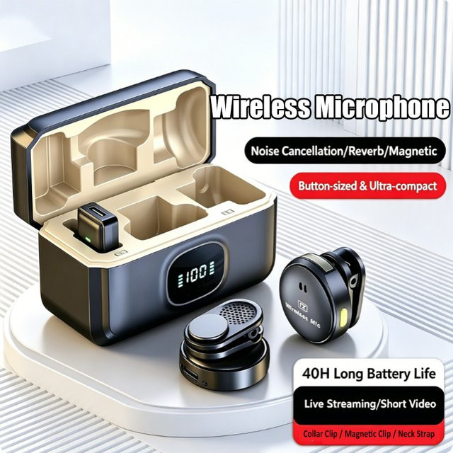 Q8 Kabelloses Lavalier-Mikrofon mit Geräuschunterdrückung und Ladeetui in Schwarz mit USB-C Anschluss - Bild 1