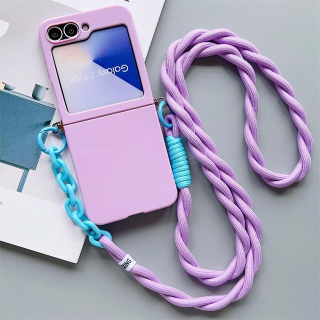 Stoßfeste Crossbody Lanyard Handyhülle für Samsung Galaxy Z Flip 7 FE, Z Flip 6, Z Flip 5, Z Flip 4 und Z Flip 3 in Purple - Bild 1