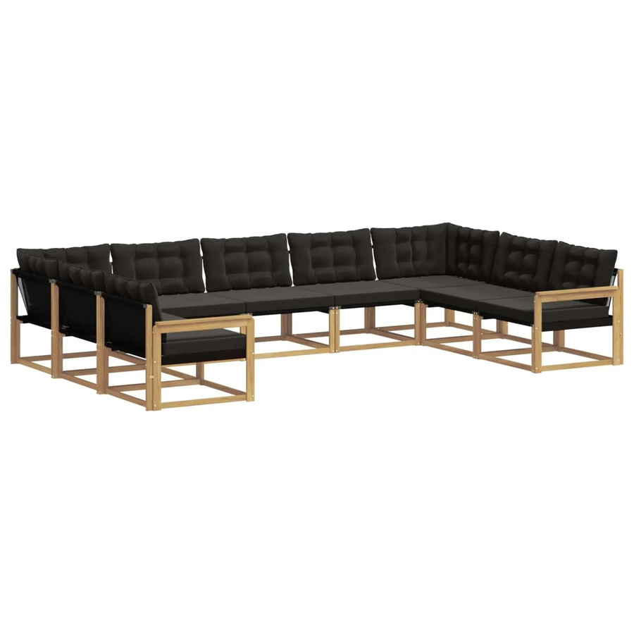 vidaXL Outdoor-Sofagarnitur 9-teilig in U-Form aus Akazienholz mit Textilene und Kissen, Weiß-Schwarz - Bild 2