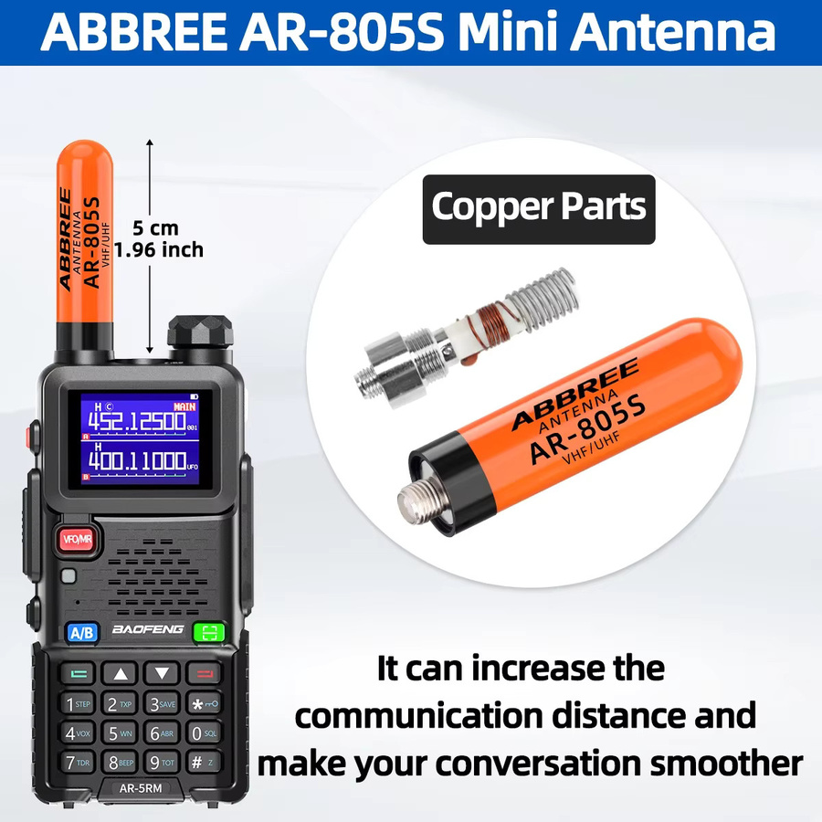 ABBREE AR-805S Mini Walkie-Talkie Dualband Hochleistungsantenne mit SMA-Buchse in Schwarz für Baofeng BF-888S UV-5R UV-21 PRO Amateurfunk - Bild 3