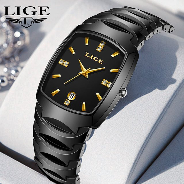 LIGE Armbanduhr Keramik, Diamantbesetzt, Quarz, Schwarz, Damen - Bild 1