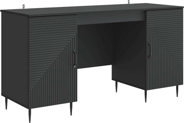 vidaXL Schreibtisch mit Regal in Schwarz, Retro-Design aus Holzwerkstoff und Metall, B/T/H: 142,5 x 50 x 75 cm - Bild 1