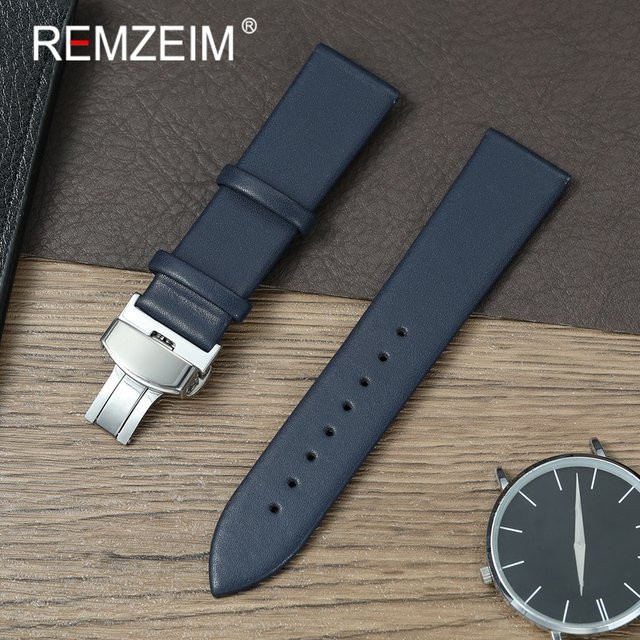 REMZEIM Uhrenarmband Kunstleder, Edelstahl, Schmetterlingsschnalle, Unisex - Bild 1
