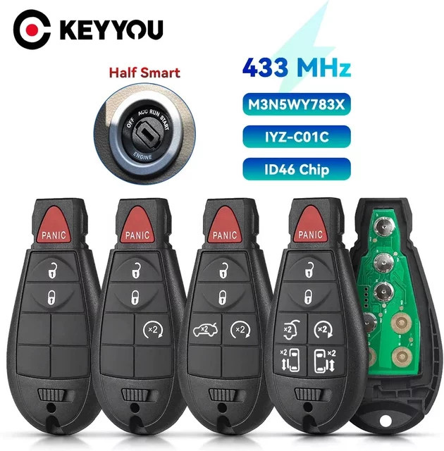 KEYYOU Fernbedienung Auto Schlüssel 433MHz M3N5WY783X für Chrysler Town & Country, Jeep Grand Cherokee und Dodge Caravan in Schwarz - Bild 1